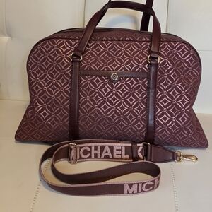 Michael Kors Burgundy Patterned Weekender Bag